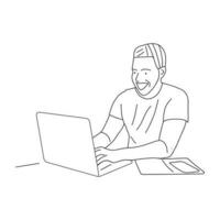 Free Businessman working with computer isolated vector illustration outline hand drawn doodle line art