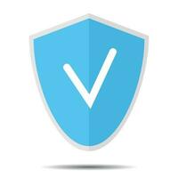 Shield with check mark. Crest and shield logo, protection badge, security emblem. Vector illustration