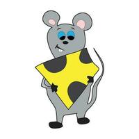 Cartoon mouse with cheese. Mouse animal, mouse isolated, vector illustration