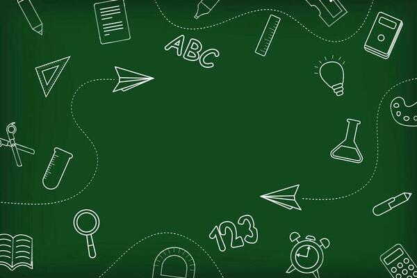 Welcome Back To School Background Design With Copy Space For Adding Text. Concept Of Education School Chalkboard With Different Stuff.