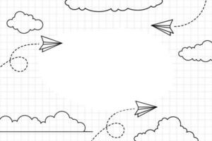 Outline Sketch School Notebook Background With Flying Paper Airplanes And Text Space Area. Welcome Back To School Background. vector