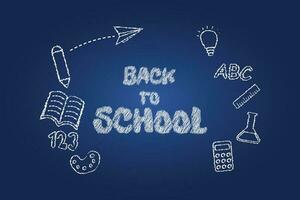 Welcome Back To School Background Design With Copy Space For Adding Text. Concept Of Education School Chalkboard With Different Stuff. vector