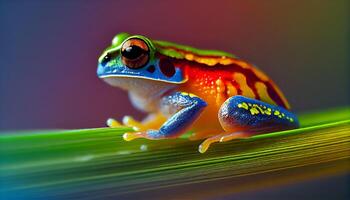 Animal eye looking away red eyed tree frog in tropical rainforest generated by AI photo