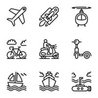 set of vehicle line icons vector