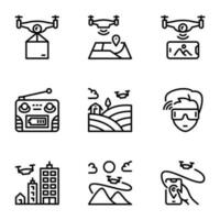 drone line icons set in outline style vector