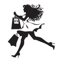 A shopping Girl Vector Silhouette, Shopping girl vector clipart.
