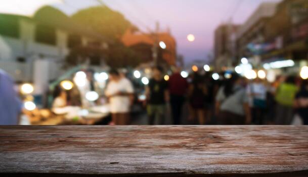 Empty wooden table in front of abstract blurred background of coffee shop . can be used for display Mock up  of product photo