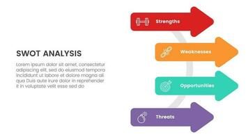 swot analysis concept with arrow right direction and half circle for infographic template banner with four point list information vector