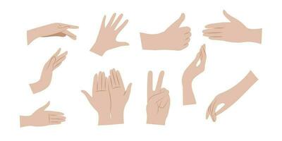 Hands gestures set. Human hands with different gestures. Vector illustration