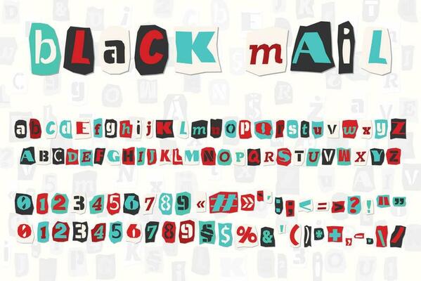 Color ransom collage style letters numbers and punctuation marks cut from newspapers and magazines. Vintage ABC collection. Red, white, black and azure punk alphabet Typography vector illustration