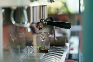 barista Coffee machine in cafe selective focus Prepare making hot coffee espresso with Professional coffee machine. photo