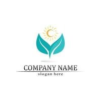 Tree leaf vector and green logo design friendly concept