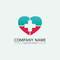 logotipo del hospital y aplicación de iconos de símbolos de iconos de atención médica vector