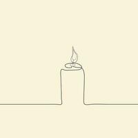 Continuous one-line drawing candle burning flame black contour line simple minimalist vector