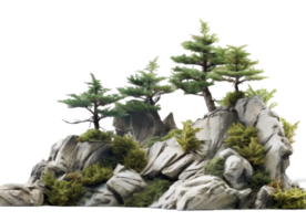 Tree and Rocks Isolated. Illustration AI Generative png