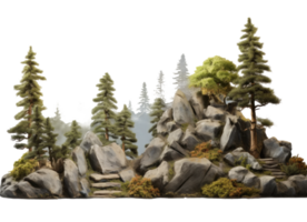 Tree and Rocks Isolated. Illustration AI Generative png