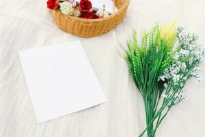 picnic setting on meadow with copy space Mock up space for text photo