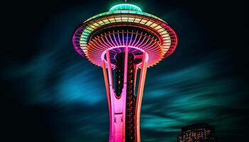 brillante ciudad horizonte, vibrante la vida nocturna, famoso casino generado por ai foto