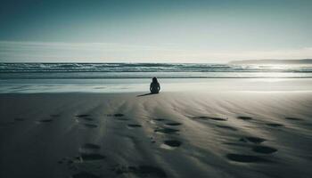 soledad en naturaleza uno persona caminando línea costera generado por ai foto