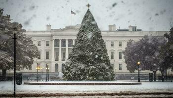 Illuminated snow covered city celebrates Christmas triumphantly generated by AI photo