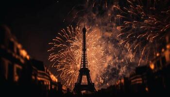 Fourth of July celebration ignites city skyline generated by AI photo