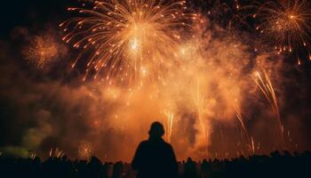 brillante fuegos artificiales iluminar vibrante cuarto de julio celebracion generado por ai foto