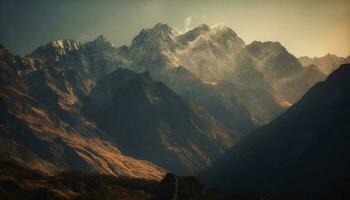 Majestic mountain peak back lit by sunrise generated by AI photo