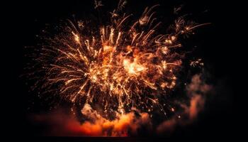 explosivo petardo encendido Fuegos artificiales mostrar, vibrante celebracion generado por ai foto