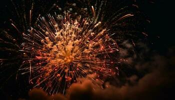Vibrant colors illuminate exploding firework display celebration generated by AI photo