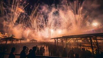 Glowing bonfire illuminates traditional festival celebration outdoors generated by AI photo