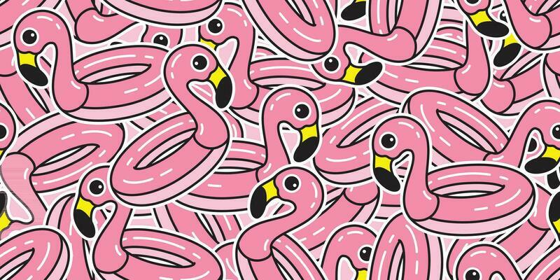 Flamingo seamless pattern vector duck swimming ring pool pink Flamingos exotic bird tropical summer repeat wallpaper scarf isolated tile background cartoon illustration