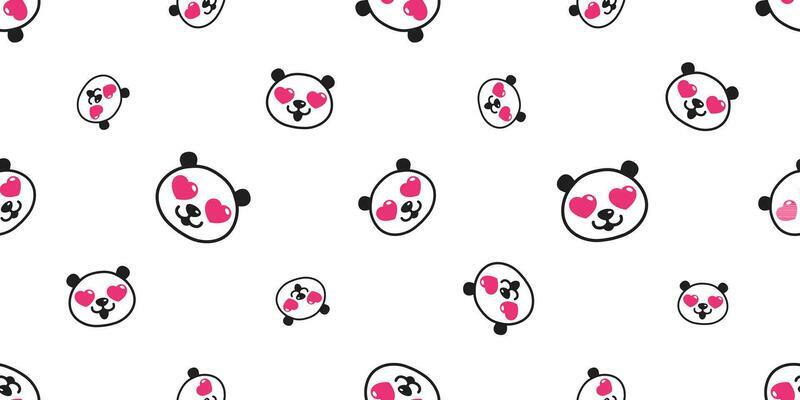 bear seamless pattern panda vector heart eye valentine polar bear bamboo teddy scarf isolated tile background cartoon repeat wallpaper doodle illustration