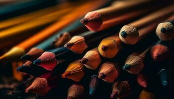 Variety of colorful pencils arranged in a row generated by AI photo