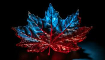 Vibrant leaf vein pattern on black background generated by AI photo