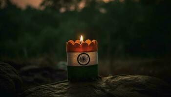 Glowing candle symbolizes spirituality in Indian culture generated by AI photo