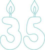 Number 35 with candle festive design. vector