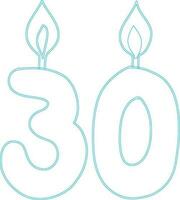 Number 30 with candle festive design. vector