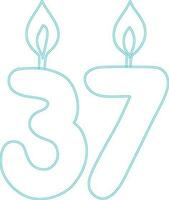 Number 37 with candle festive design. vector