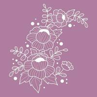 Flowers and branch outline hand drawn. Vector illustration. Linear openwork floral arrangement of flowers and leaves for design and decor.
