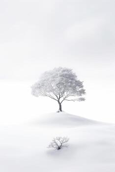 Illustration beautiful landscape of big tree and snow winter Created with technology. photo
