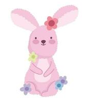 easter rabbit with flowers isolated icon vector