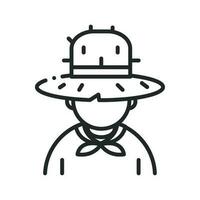 man with straw hat line isolated icon vector