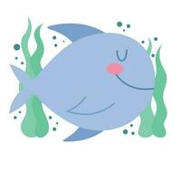 linda dibujos animados pescado en submarino arrecife icono aislado vector