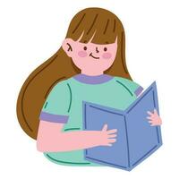 Cute smiling girl studying with book icon isolated vector