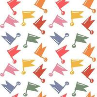 A pattern of colored square flags for a holiday with sticks and fasteners. Scattered flags for a festive background. Flags from the garland scattered on the white floor. Birthday Package Printing vector