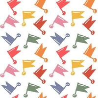 A pattern of colored square flags for a holiday with sticks and fasteners. Scattered flags for a festive background. Flags from the garland scattered on the white floor. Birthday Package Printing vector