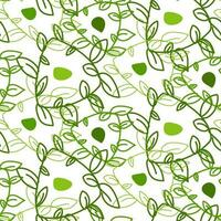 A pattern of green leaves of abstract braided shapes. Background for printing on eco theme. Fresh themes of spring, nature, flowering. Botanical seamless pattern, hand-drawn art lines vector