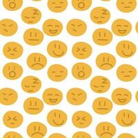 A pattern with emotional yellow circles. Vector smile icon with seamless pattern. Funny vector illustration. Design for fabric, wallpaper or wrapping paper. Ornament for a party on a white background