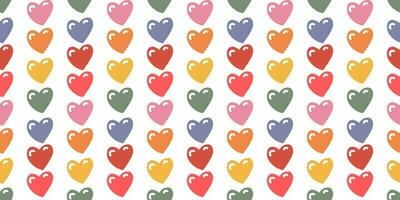 Seamless pattern of primitive shapes for children with a small volume. Colored hearts with highlights. Hand-drawn retro design. Elements for web, scrapbooking, stickers, wallpaper, poster. Gentle vector