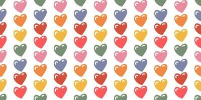 Seamless pattern of primitive shapes for children with a small volume. Colored hearts with highlights. Hand-drawn retro design. Elements for web, scrapbooking, stickers, wallpaper, poster. Gentle vector